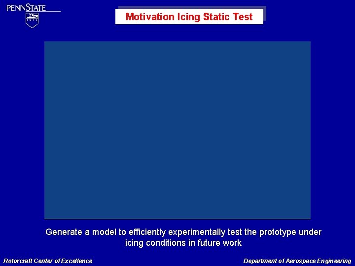 Motivation Icing Static Test Generate a model to efficiently experimentally test the prototype under