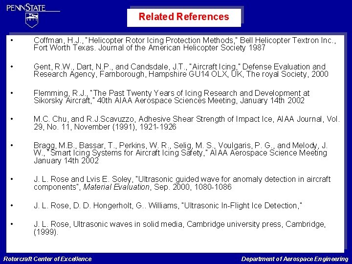 Related References • Coffman, H. J. , “Helicopter Rotor Icing Protection Methods, ” Bell
