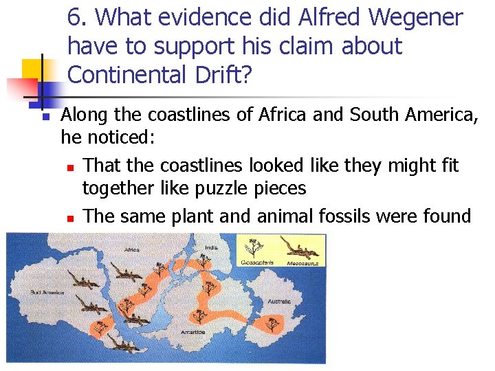6. What evidence did Alfred Wegener have to support his claim about Continental Drift?