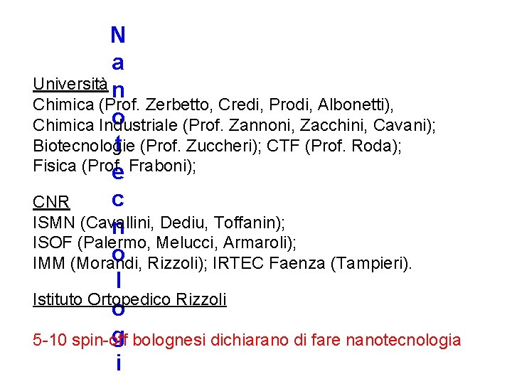 N a Università n Chimica (Prof. Zerbetto, Credi, Prodi, Albonetti), o Chimica Industriale (Prof.