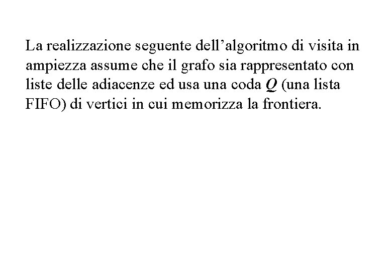 La realizzazione seguente dell’algoritmo di visita in ampiezza assume che il grafo sia rappresentato