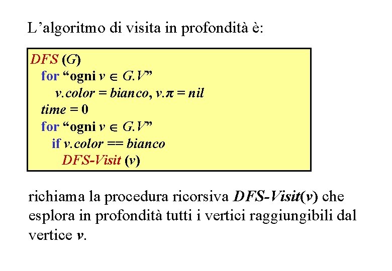 L’algoritmo di visita in profondità è: DFS (G) for “ogni v G. V” v.