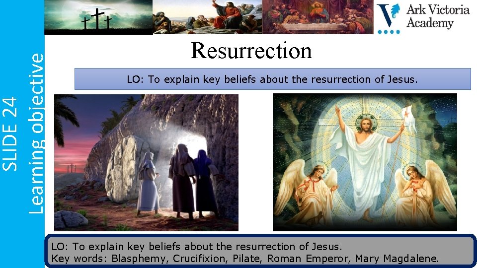 SLIDE 24 Learning objective Resurrection LO: To explain key beliefs about the resurrection of