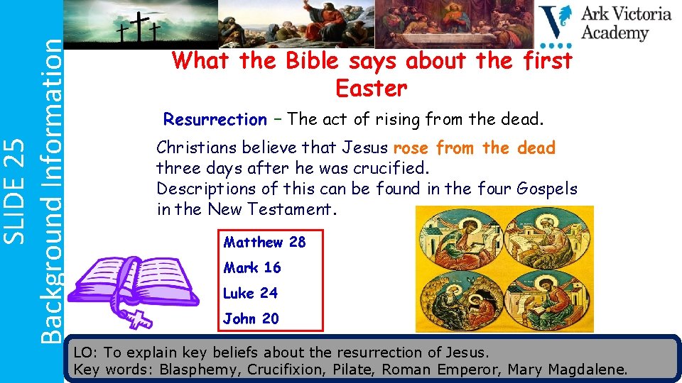 SLIDE 25 Background Information What the Bible says about the first Easter Resurrection –