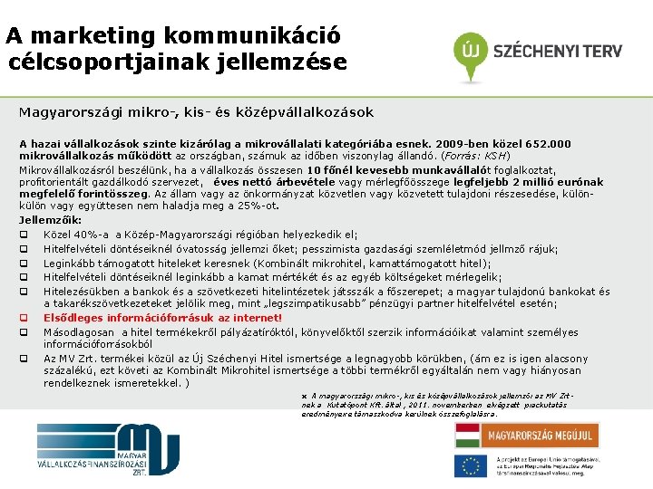 A marketing kommunikáció célcsoportjainak jellemzése Magyarországi mikro-, kis- és középvállalkozások A hazai vállalkozások szinte