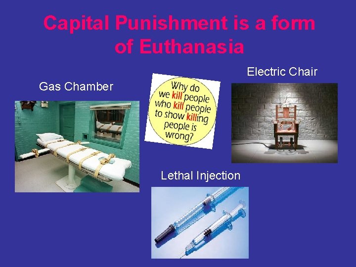 Capital Punishment is a form of Euthanasia Electric Chair Gas Chamber Lethal Injection 