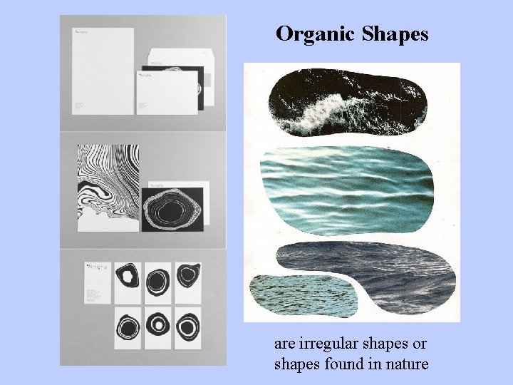 Organic Shapes are irregular shapes or shapes found in nature 