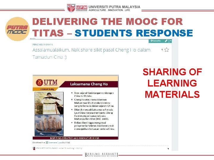 DELIVERING THE MOOC FOR TITAS – STUDENTS RESPONSE SHARING OF LEARNING MATERIALS 