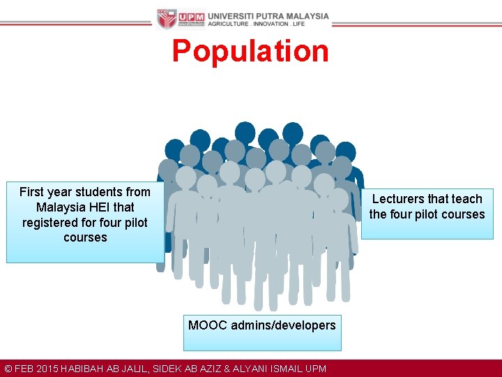 Population First year students from Malaysia HEI that registered for four pilot courses Lecturers