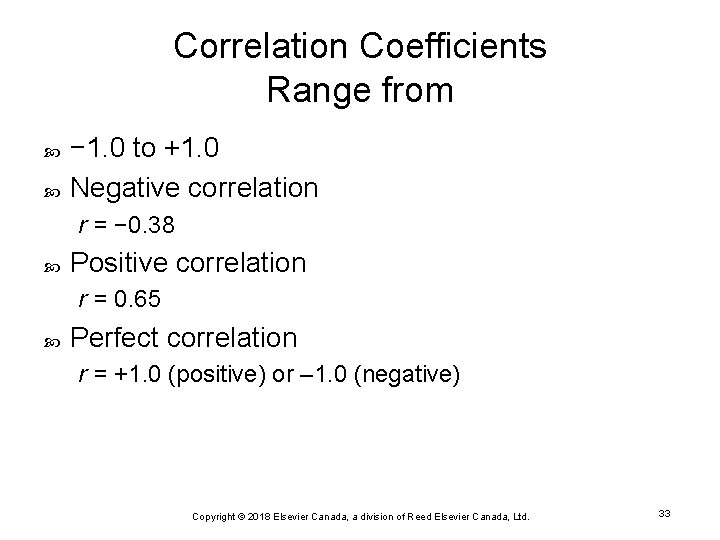 Correlation Coefficients Range from − 1. 0 to +1. 0 Negative correlation r =