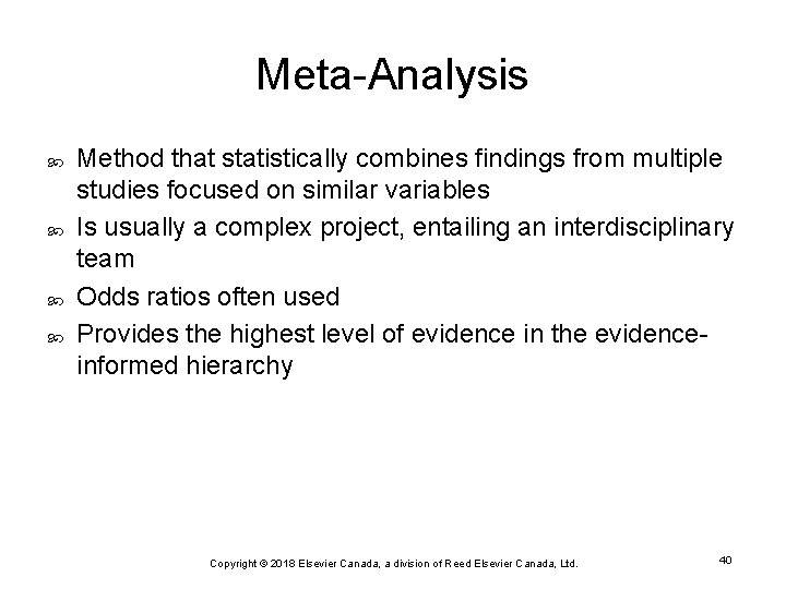 Meta-Analysis Method that statistically combines findings from multiple studies focused on similar variables Is