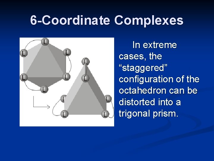 6 -Coordinate Complexes In extreme cases, the “staggered” configuration of the octahedron can be