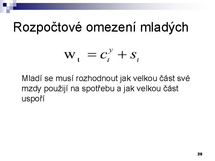 Rozpočtové omezení mladých Mladí se musí rozhodnout jak velkou část své mzdy použijí na