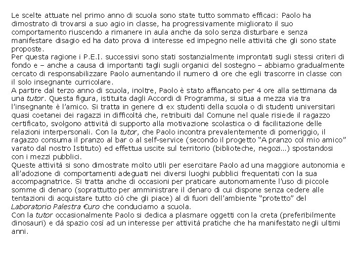 Le scelte attuate nel primo anno di scuola sono state tutto sommato efficaci: Paolo