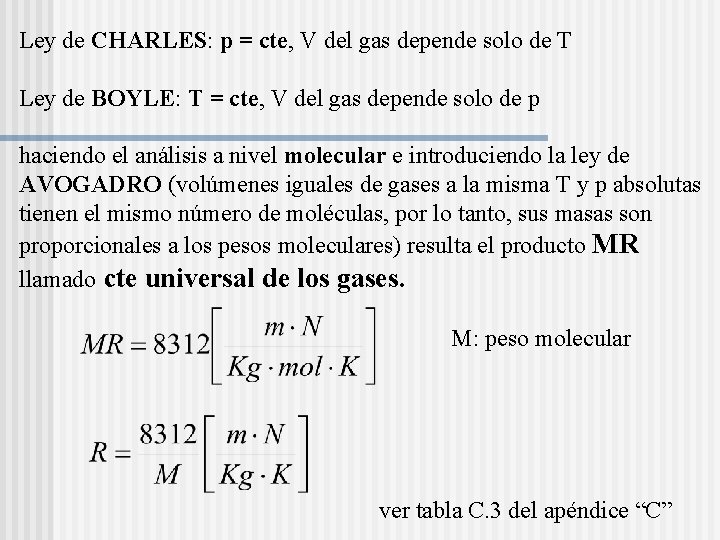 Ley de CHARLES: p = cte, V del gas depende solo de T Ley