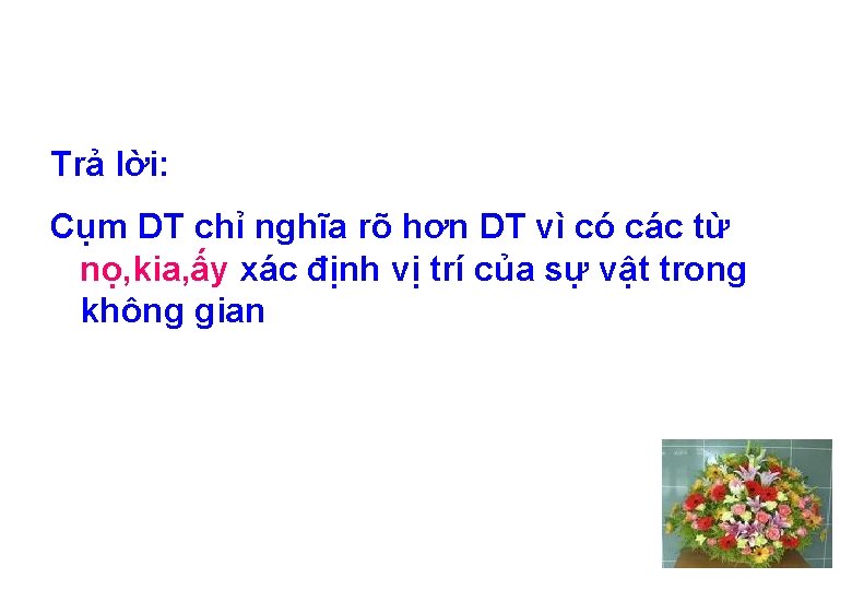 Trả lời: Cụm DT chỉ nghĩa rõ hơn DT vì có các từ nọ,