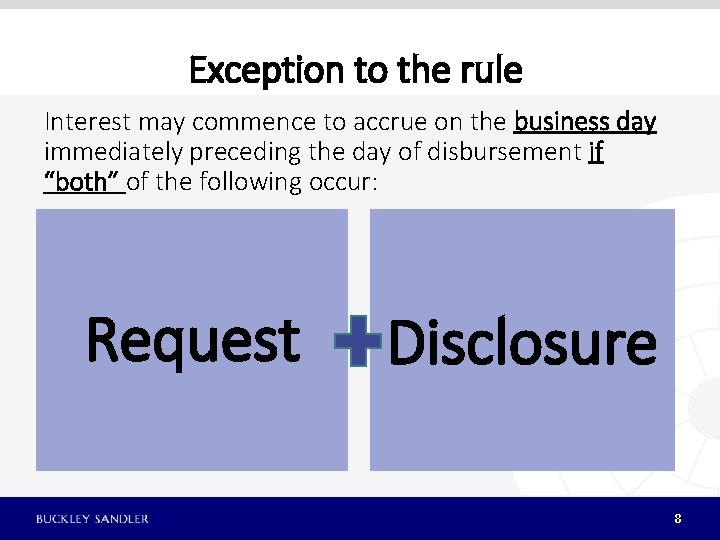 Exception to the rule Interest may commence to accrue on the business day immediately