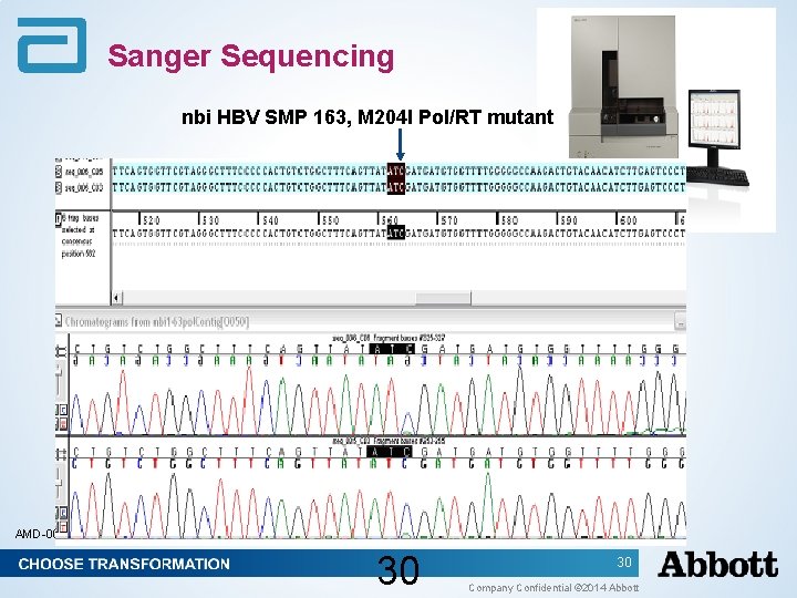 Sanger Sequencing nbi HBV SMP 163, M 204 I Pol/RT mutant AMD-00002875 30 30 Sanger Sequencing nbi HBV SMP 163, M 204 I Pol/RT mutant AMD-00002875 30 30