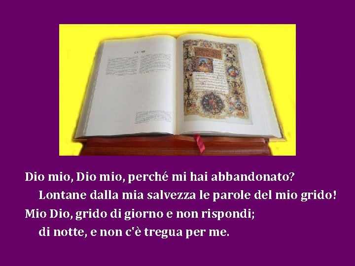 Dio mio, perché mi hai abbandonato? Lontane dalla mia salvezza le parole del mio Dio mio, perché mi hai abbandonato? Lontane dalla mia salvezza le parole del mio