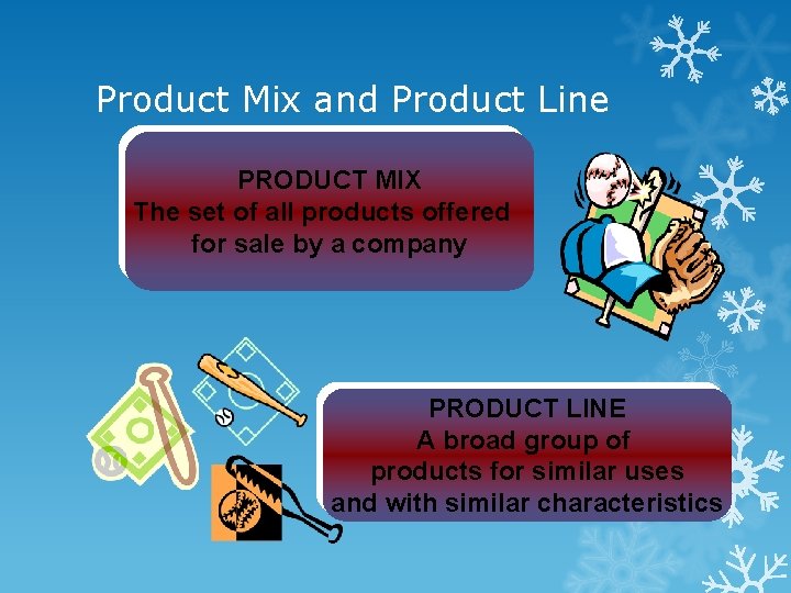 Product Mix and Product Line PRODUCT MIX The set of all products offered for Product Mix and Product Line PRODUCT MIX The set of all products offered for