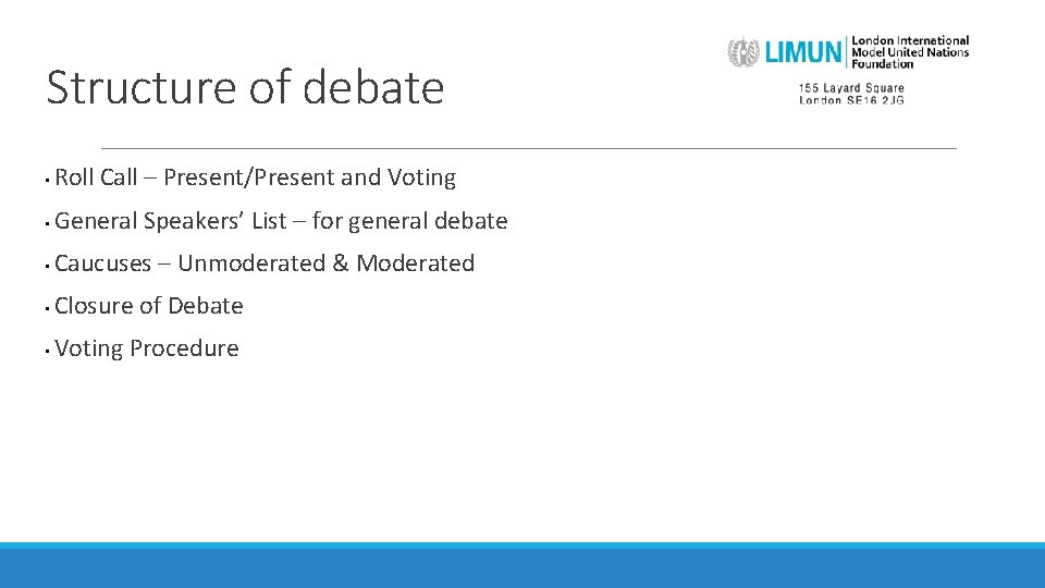 Structure of debate • Roll Call – Present/Present and Voting • General Speakers’ List