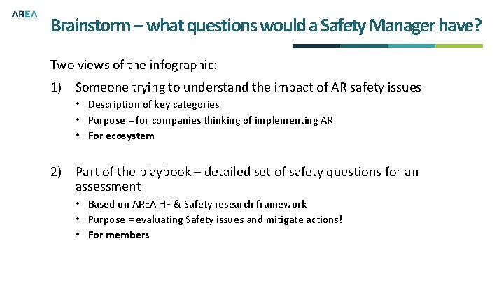 Brainstorm – what questions would a Safety Manager have? Two views of the infographic:
