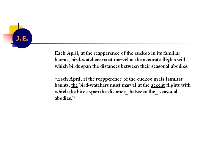 J. E. Each April, at the reapperence of the cuckoo in its familiar haunts,