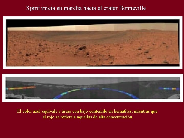 Spirit inicia su marcha hacia el crater Bonneville El color azul equivale a áreas