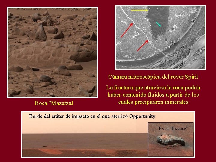 Cámara microscópica del rover Spirit Roca "Mazatzal La fractura que atraviesa la roca podría