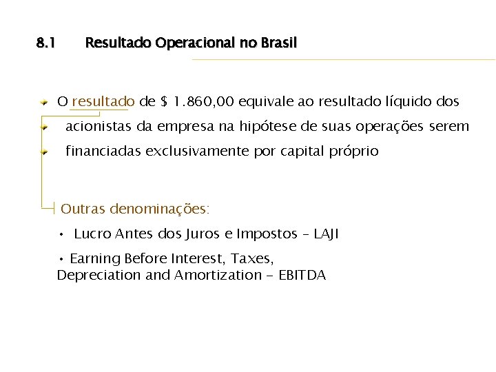 8. 1 Resultado Operacional no Brasil O resultado de $ 1. 860, 00 equivale