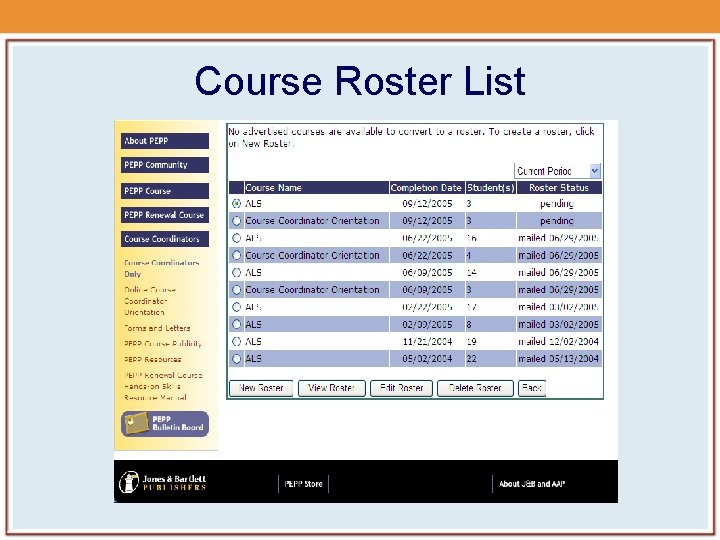 Course Roster List Course Roster List