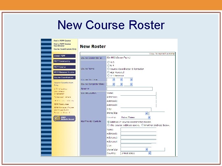 New Course Roster New Course Roster