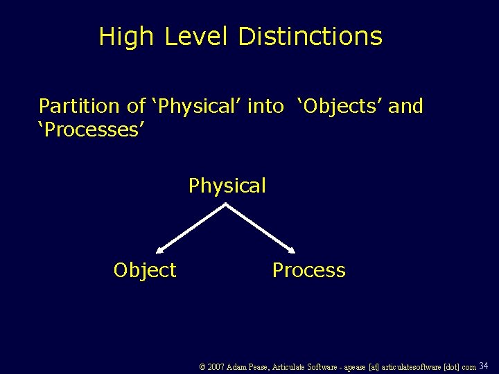 High Level Distinctions Partition of ‘Physical’ into ‘Objects’ and ‘Processes’ Physical Object Process ©