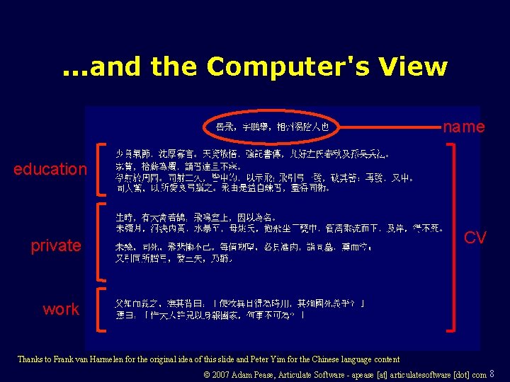 . . . and the Computer's View name education CV private work Thanks to