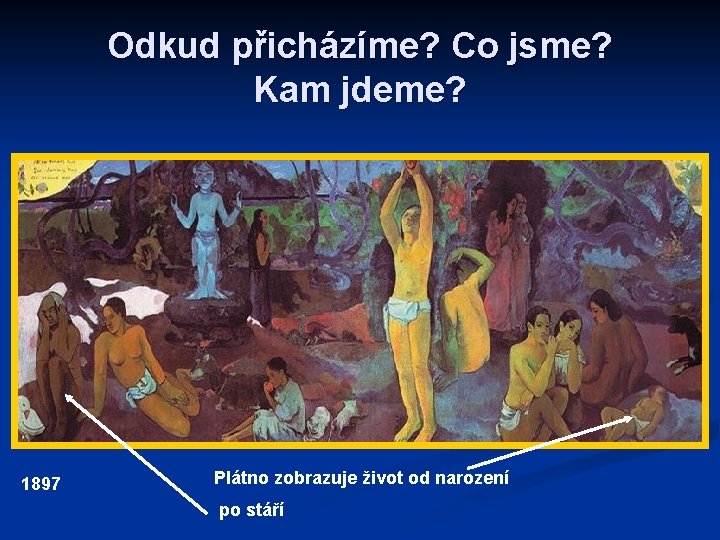 Odkud přicházíme? Co jsme? Kam jdeme? 1897 Plátno zobrazuje život od narození po stáří