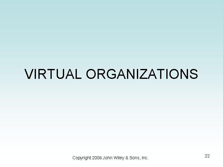 VIRTUAL ORGANIZATIONS Copyright 2006 John Wiley & Sons, Inc. 22 