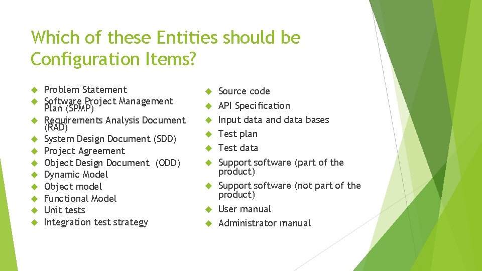 Which of these Entities should be Configuration Items? Problem Statement Software Project Management Plan