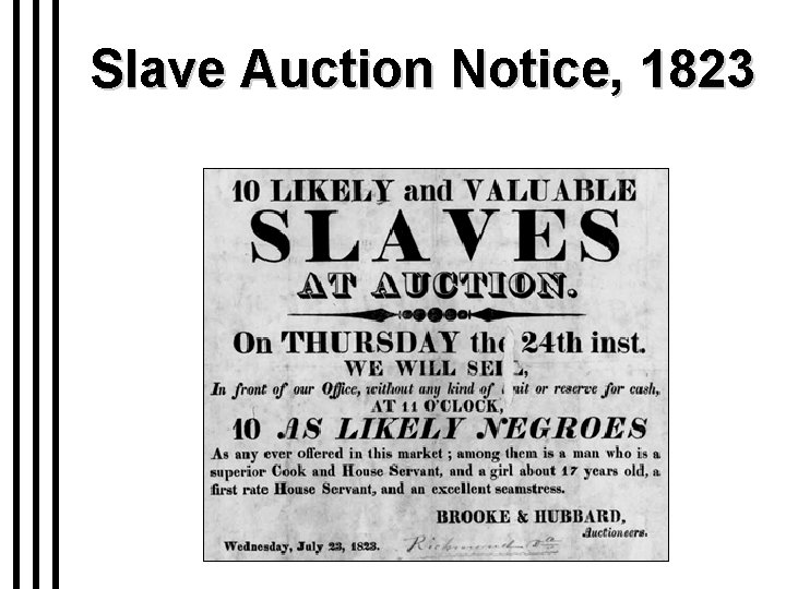 Slave Auction Notice, 1823 