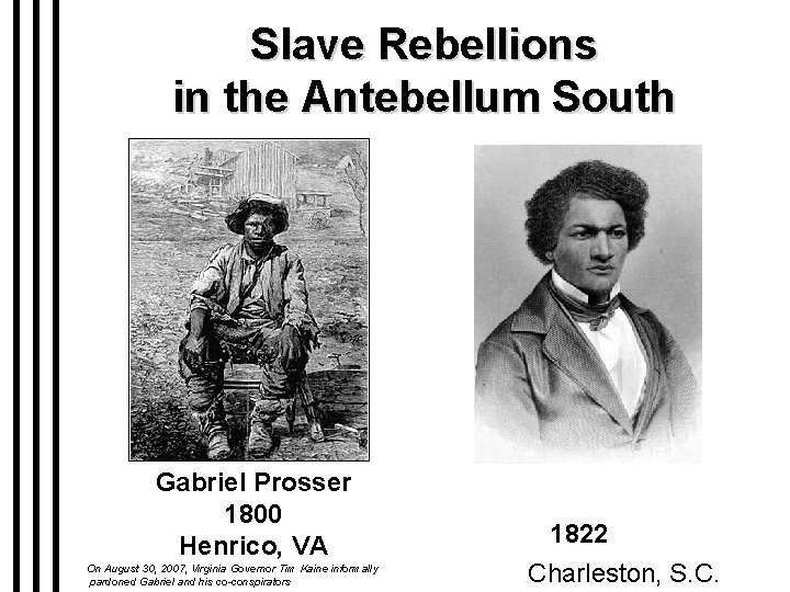 Slave Rebellions in the Antebellum South Gabriel Prosser 1800 Henrico, VA On August 30,