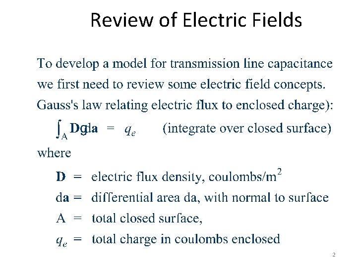 Review of Electric Fields 2 