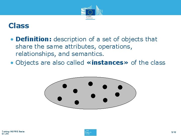 Class • Definition: description of a set of objects that share the same attributes,