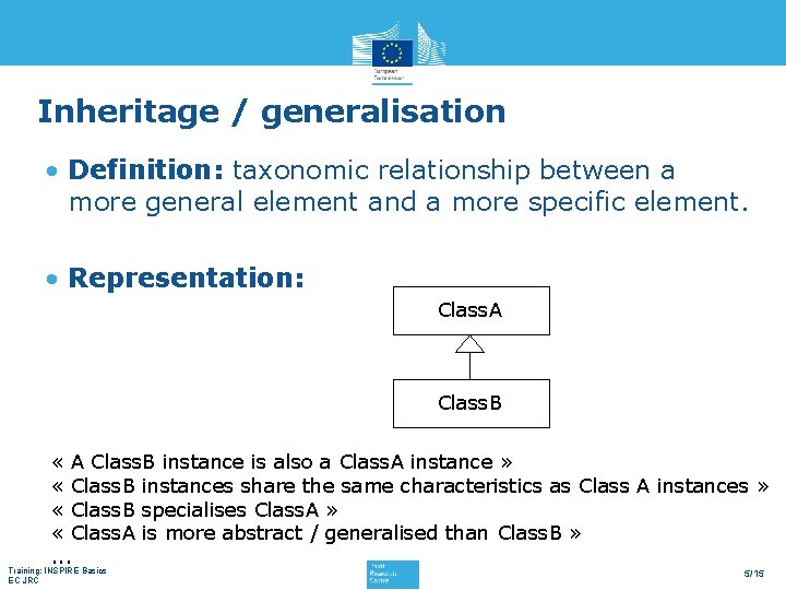 Inheritage / generalisation • Definition: taxonomic relationship between a more general element and a