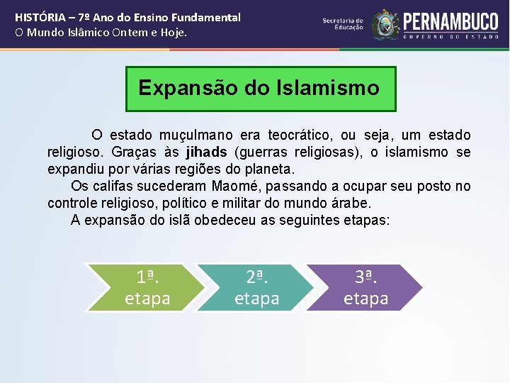 HISTÓRIA – 7º Ano do Ensino Fundamental O Mundo Islâmico Ontem e Hoje. Expansão HISTÓRIA – 7º Ano do Ensino Fundamental O Mundo Islâmico Ontem e Hoje. Expansão
