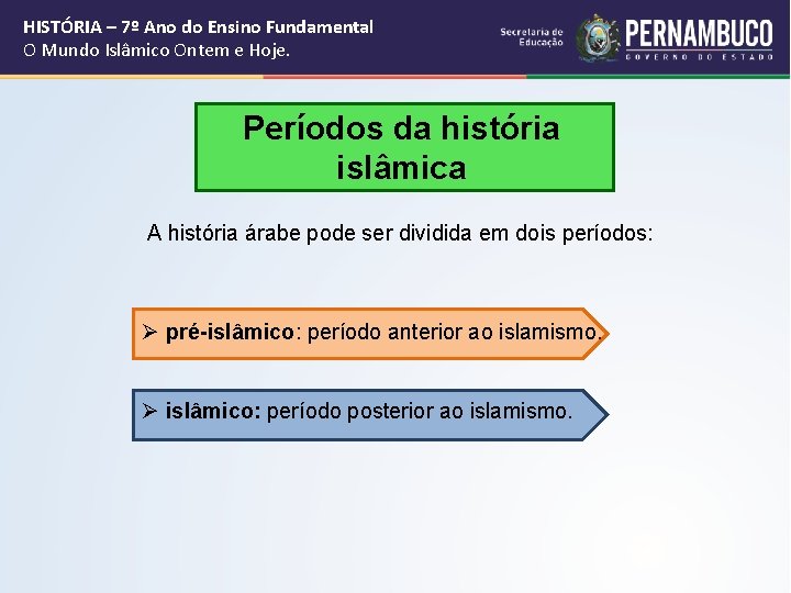HISTÓRIA – 7º Ano do Ensino Fundamental O Mundo Islâmico Ontem e Hoje. Períodos HISTÓRIA – 7º Ano do Ensino Fundamental O Mundo Islâmico Ontem e Hoje. Períodos