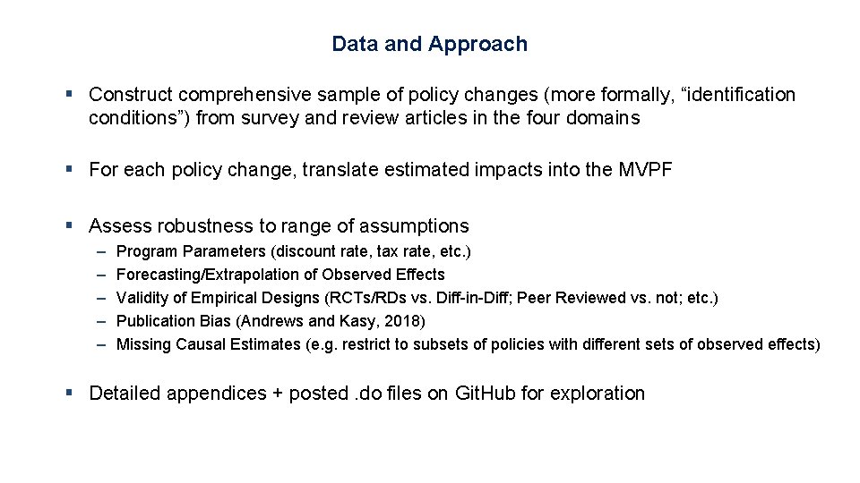 Data and Approach § Construct comprehensive sample of policy changes (more formally, “identification conditions”) Data and Approach § Construct comprehensive sample of policy changes (more formally, “identification conditions”)