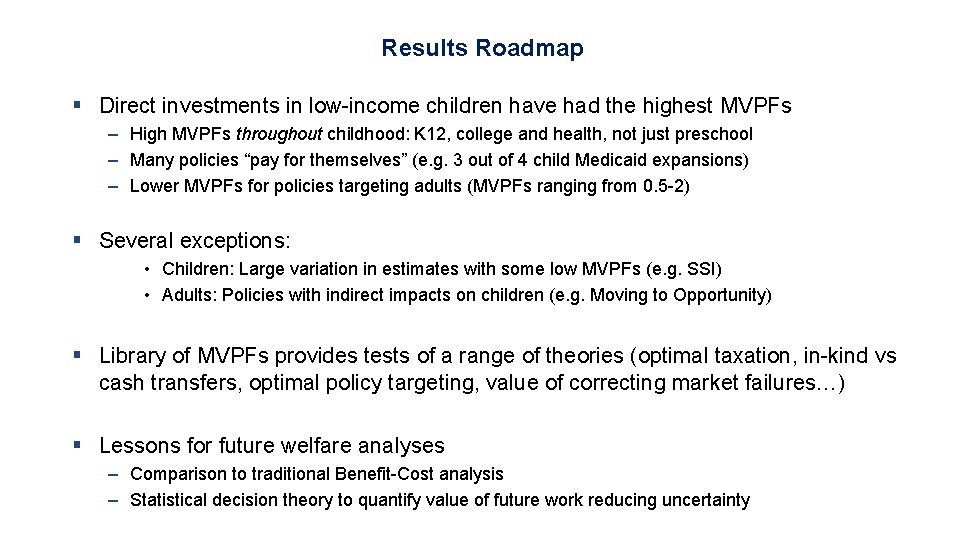 Results Roadmap § Direct investments in low-income children have had the highest MVPFs – Results Roadmap § Direct investments in low-income children have had the highest MVPFs –