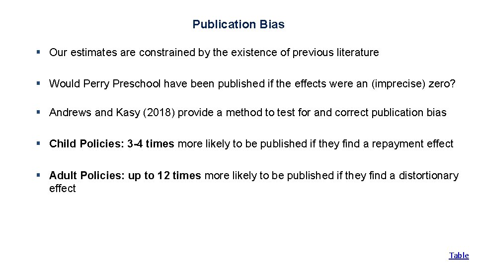 Publication Bias § Our estimates are constrained by the existence of previous literature § Publication Bias § Our estimates are constrained by the existence of previous literature §