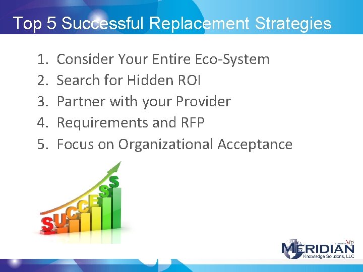 Top 5 Successful Replacement Strategies 1. Consider Your Entire Eco-System 2. Search for Hidden Top 5 Successful Replacement Strategies 1. Consider Your Entire Eco-System 2. Search for Hidden