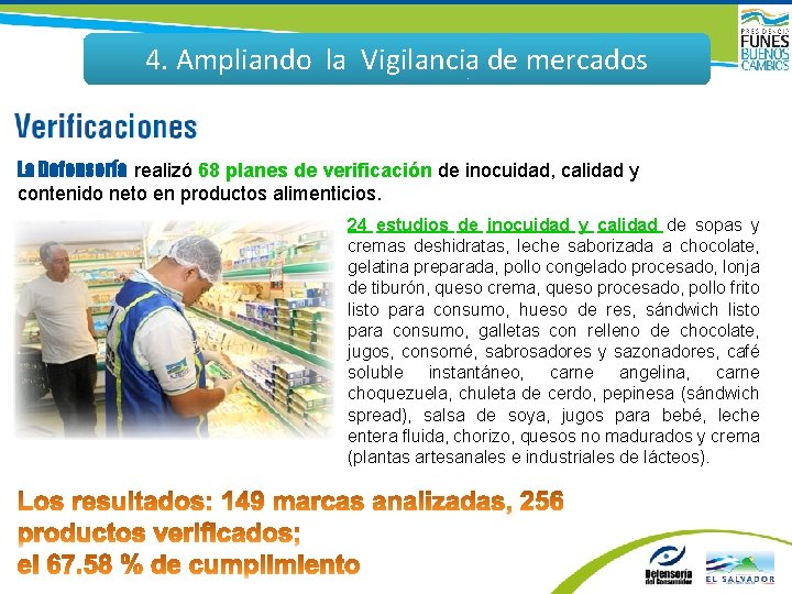 4. Ampliando la Vigilancia de mercados La Defensoría realizó 68 planes de verificación de