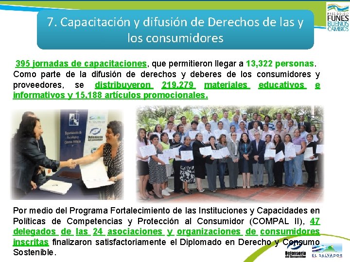 7. Capacitación y difusión de Derechos de las y los consumidores 395 jornadas de